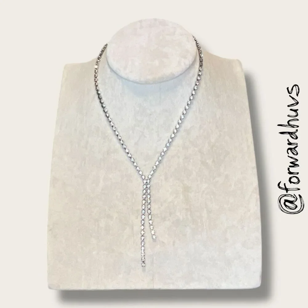 AVON Rhinestone Y-Necklace – Silver Tone – Double Strand Drop
